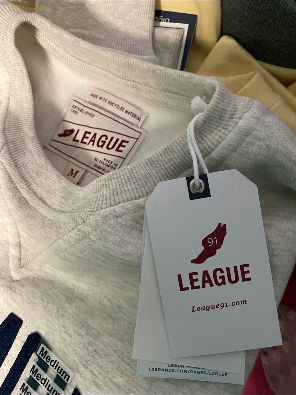 League Light Gray Crewneck Sweatshirt with Navy Manhattan Graphic - Picture 3 of 3